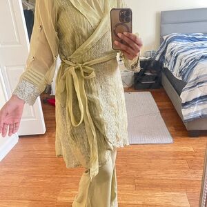 Olive Green Embroidered Wrap Tunic Set